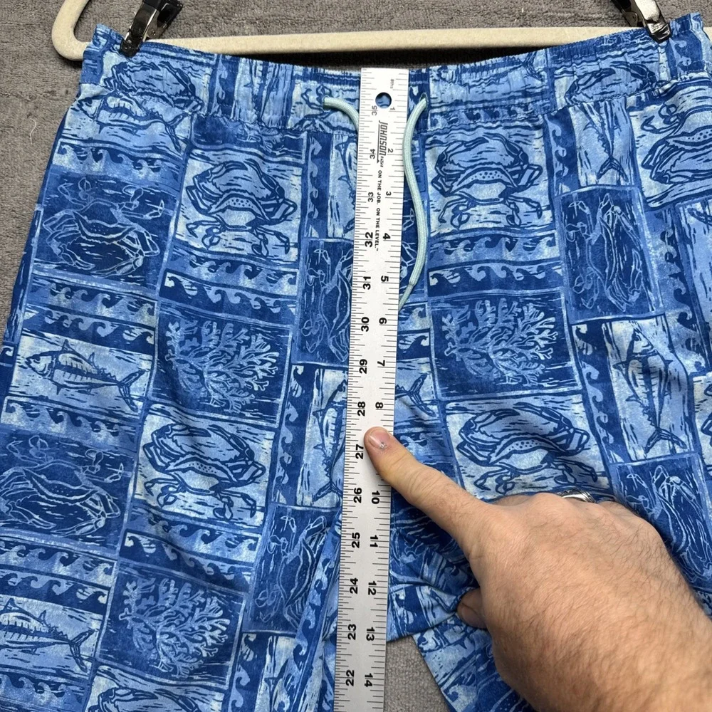 Vineyard Vines Men's Blue Swim Trunks Large Island Print Drawstring Mesh Lined‎